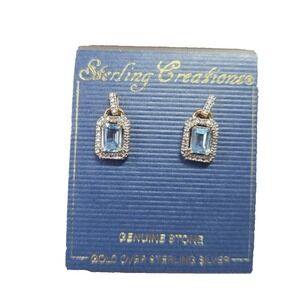 Sterling Creations Blue Topaz Diamond Halo Drop Earrings Gold Silver